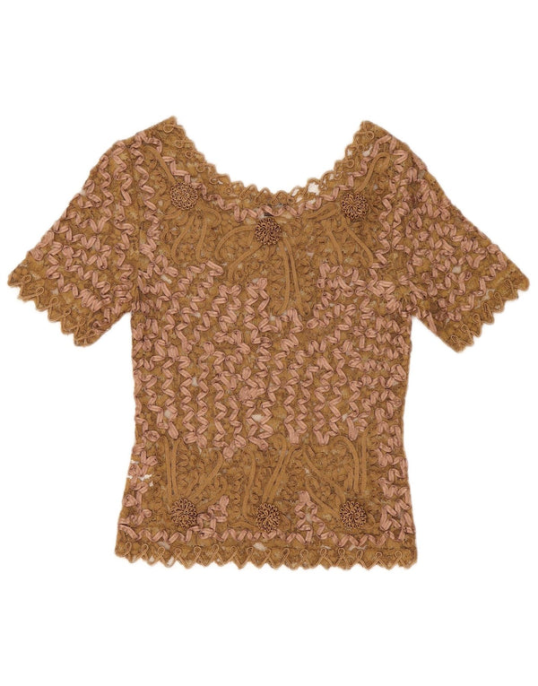 Sky Design Dame Blouse Blouse Top US 1 XS Beige Floral Polyester