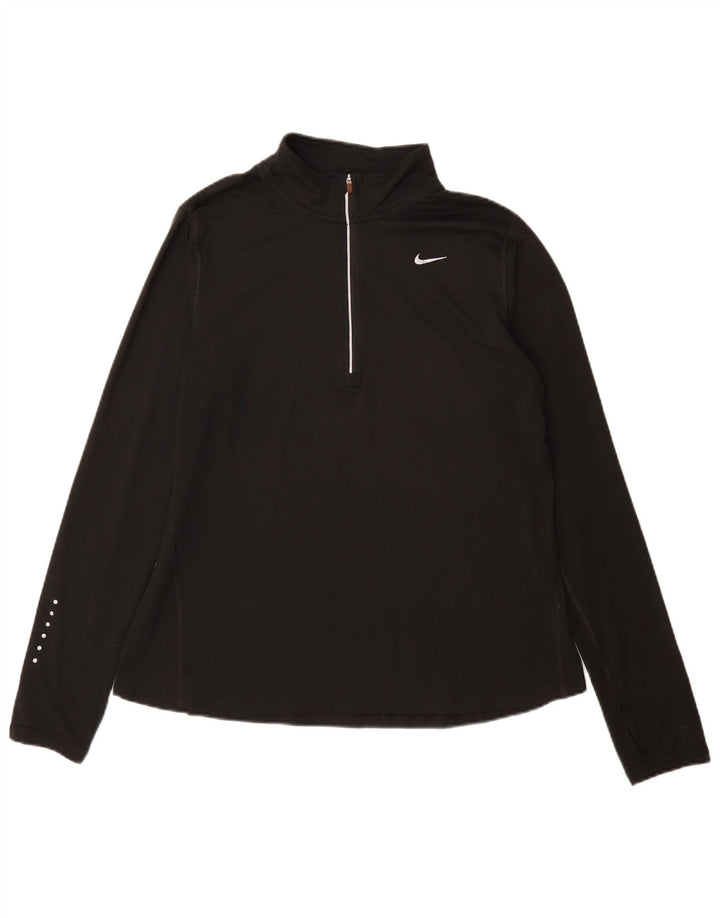 Nike Dame Dri Fit Pullover med lynlås-hals Træningsdragt Top UK 16 Stor Sort