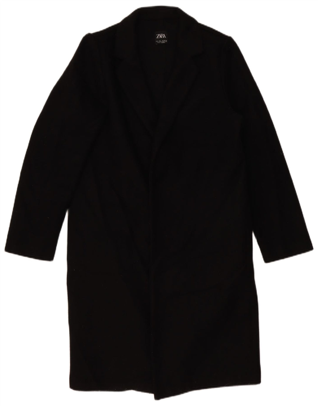 Zara Womens Open Overcoat UK 16 Large Black Polyester