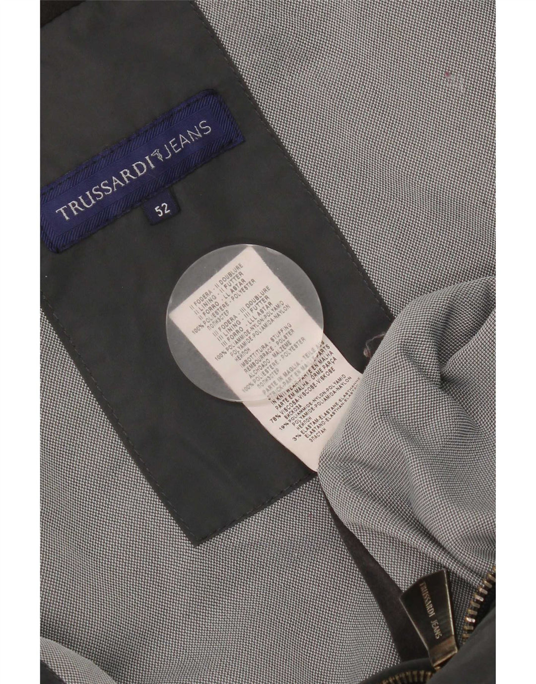 Trussardi Jeans Herre hætte polstret jakke IT 52 XL Grå Polyester