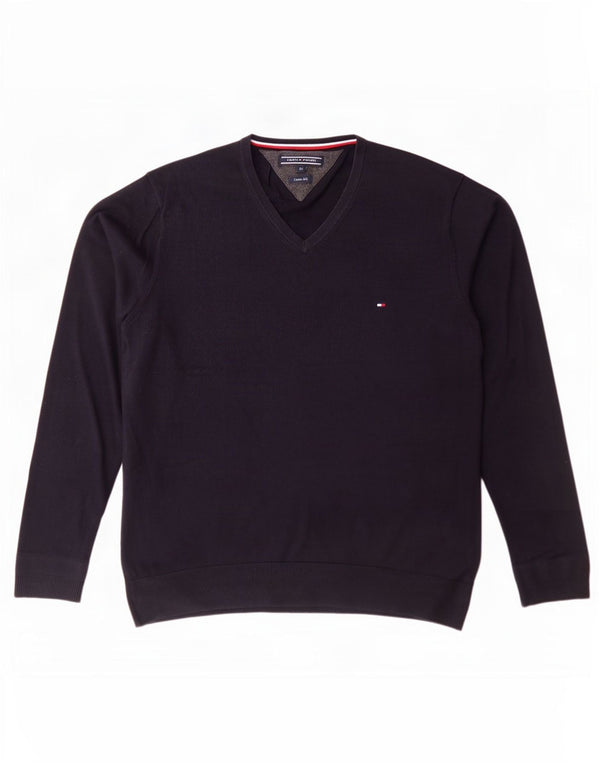 Tommy Hilfiger Herre V-hals sweater XL Marineblå Bomuld