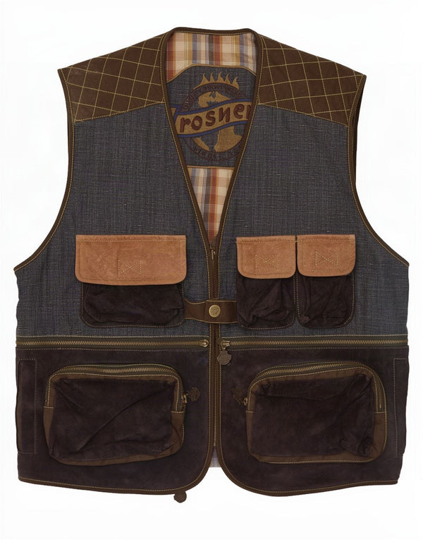 Rosner Herre Utility Gilet UK 40 Large Blue Colourblock Cotton