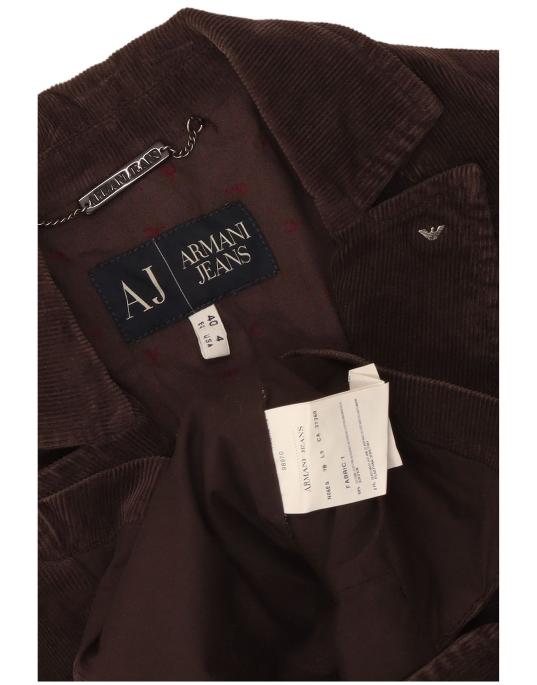 Armani Jeans Dame 3-knaps Corduroy Blazer Jakke EU 40 Medium Brun