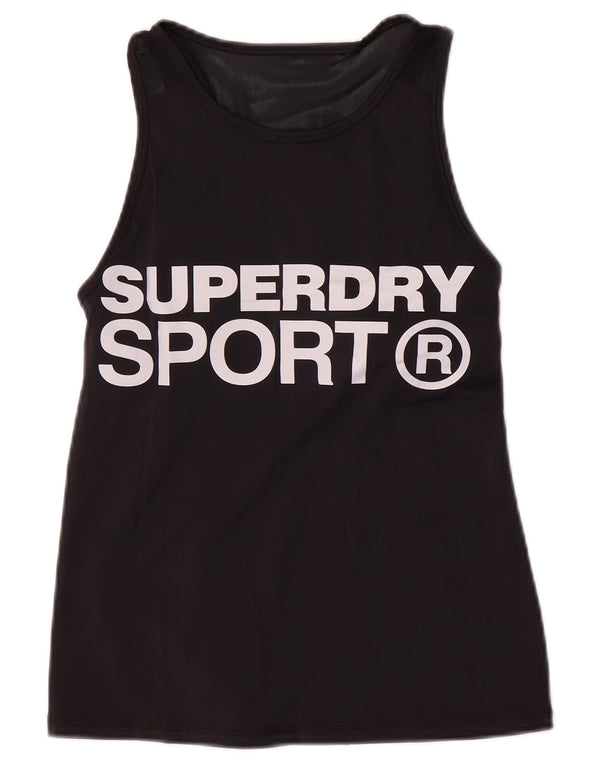 Superdry Womens Grafisk Vest Top UK 10 Small Black Nylon