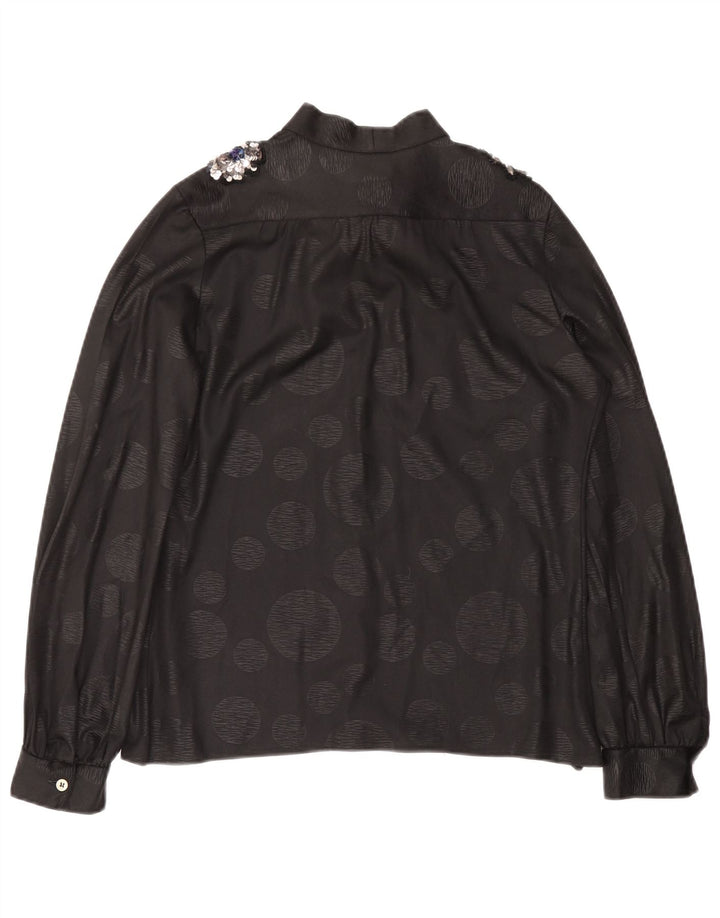 Vintage Dame Front Tie Shirt Bluse IT 46 Large Black Polka Dot