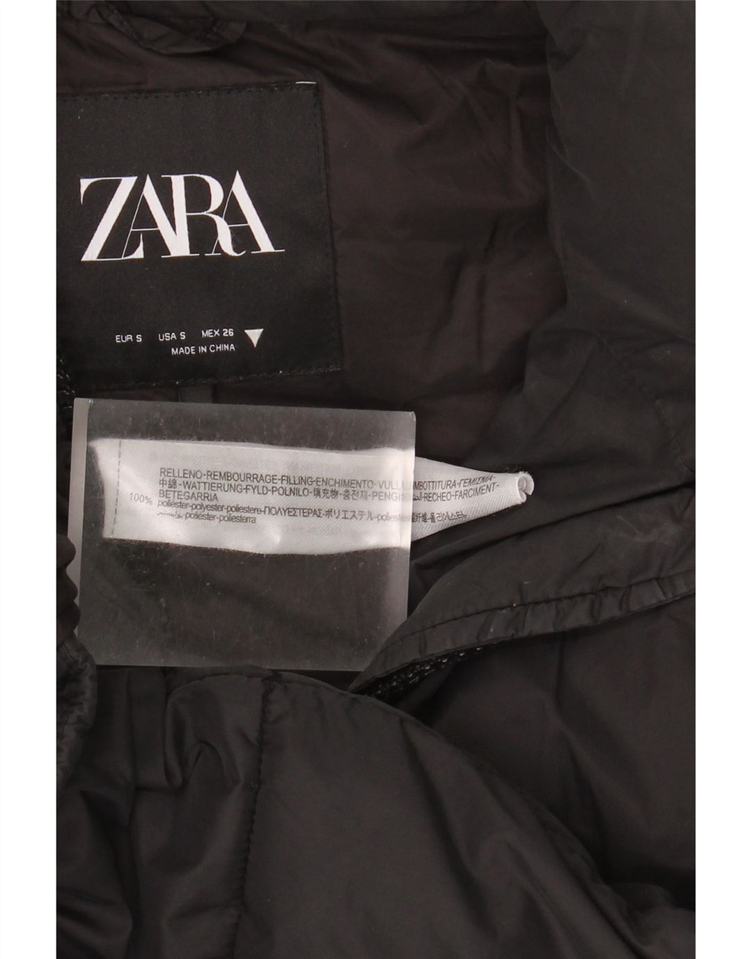 Zara Dame Hætte Oversized Polstret Gilet UK 10 Small Black Polyester