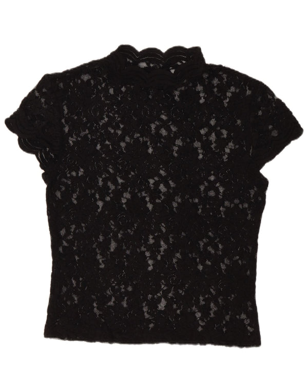 Zara Womens Crop Blondebluse Top UK 12 Medium Black Floral