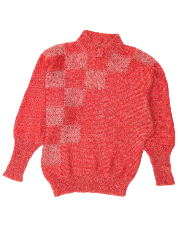 Vintage Dame Turtle Neck Jumper Sweater UK 12 Medium Red Geometric Mohair