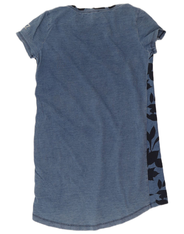 Emporio Armani Dame Grafisk Loose Fit T-Shirt Kjole UK 4 XS Blue Floral