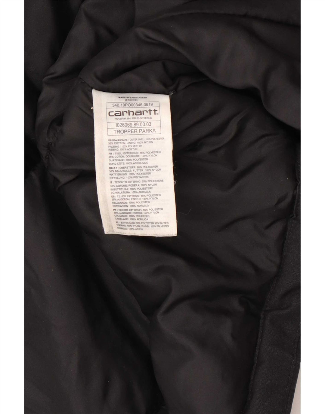 Carhartt Herre Tropper Hooded Parka Jacket UK 34 XS Sort Polyester