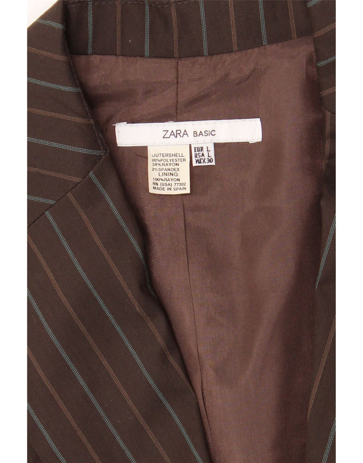 ZARA Womens 2 Button Blazer Jacket UK 14 Large Brown Pinstripe Polyester Vintage Zara and Second-Hand Zara from Messina Hembry 