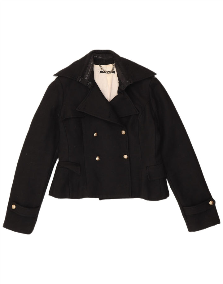 ELISABETTA FRANCHI Dame Celyn B Pea Coat IT 46 Large Black Virgin Wool