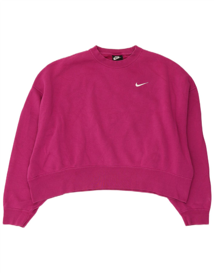 NIKE Womens Crop Oversized Sweatshirt Jumper UK 14 Medium Pink Bomuld