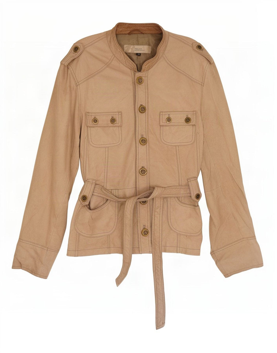 Vintage dame militær læderjakke IT 48 XL Beige