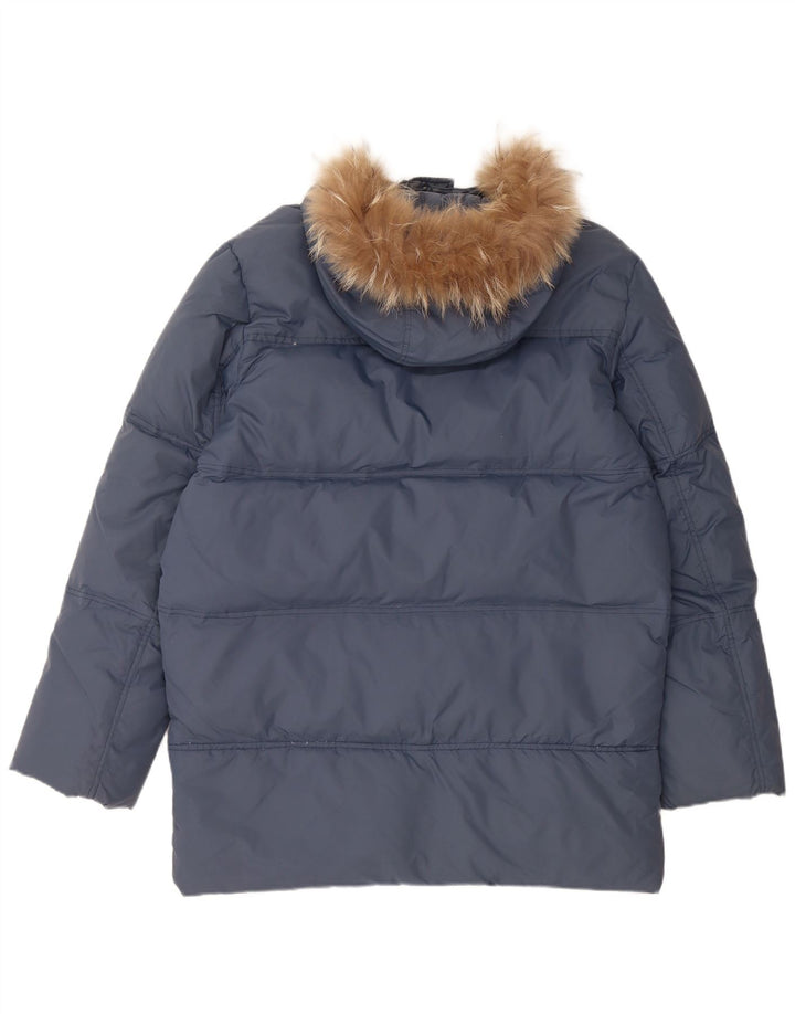 VINTAGE Herre Loose Fit, hættepolstret frakke UK 36 Lille blå nylon