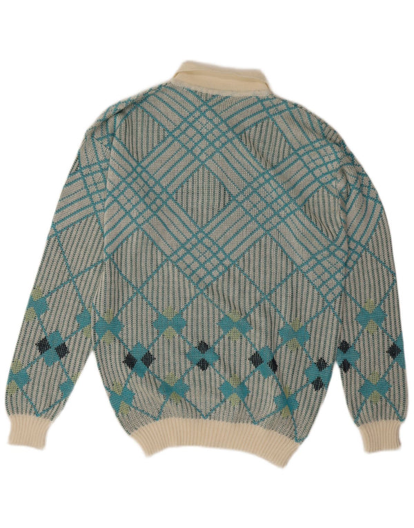 Vintage herre polo hals sweater medium blå geometrisk