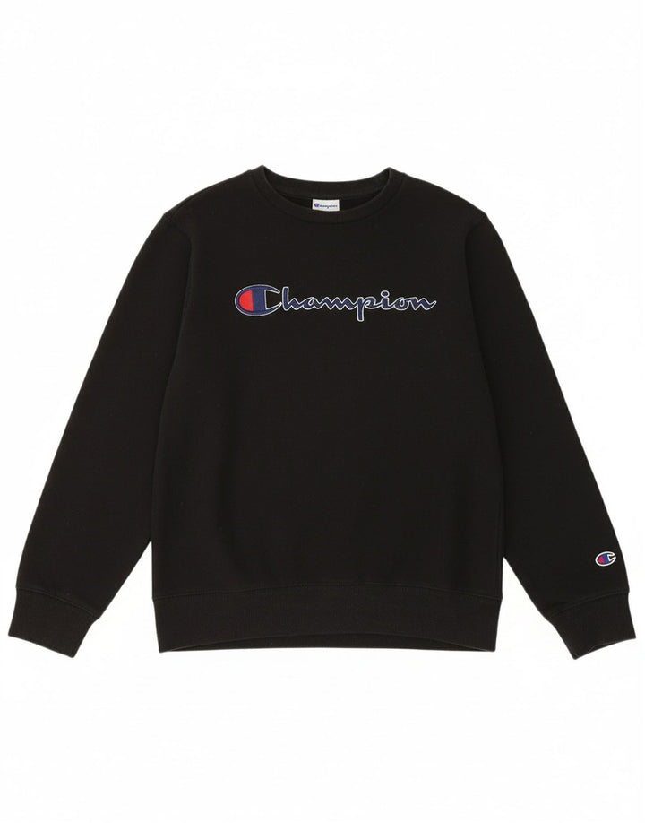 CHAMPION Boys Graphic Sweatshirt Jumper 11-12 Years Large Black Cotton