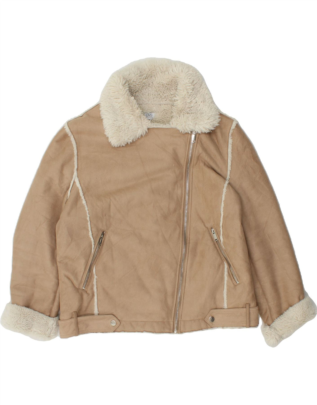 OVS Womens Sherpa Jacket IT 48 XL Beige Polyester Vintage OVS and Second-Hand OVS from Messina Hembry 