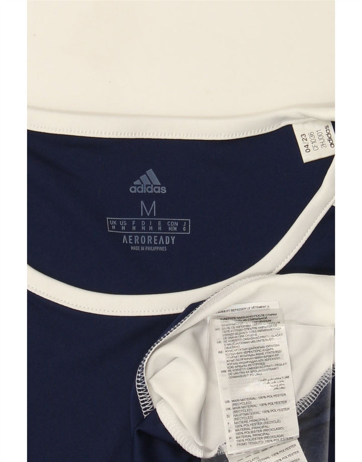 Adidas Herre Aeroready T-Shirt Top Medium Navy Blue Colourblock Polyester