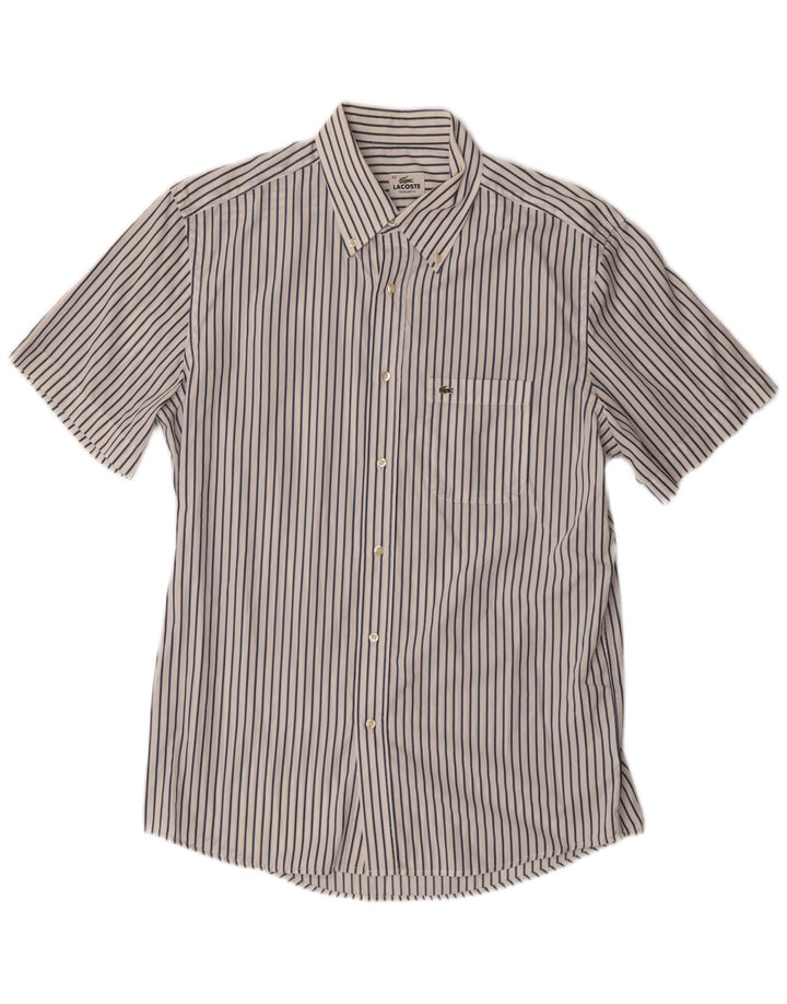 Lacoste Herre Kortærmet Regular Fit Skjorte Størrelse 42 Stor hvid nålestribe