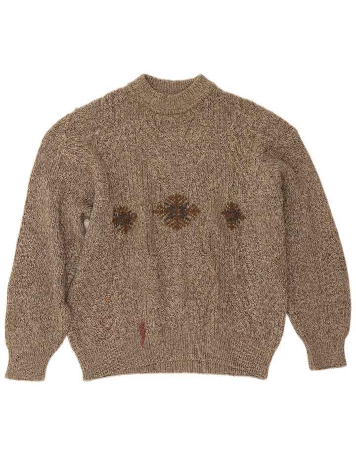Cacharel Herre Crew Neck Jumper Sweater Large Beige Fair Isle