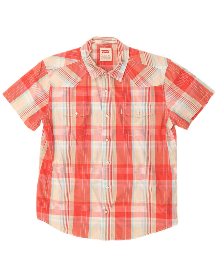 Levi's Herre Modern Fit kortærmet skjorte XL rød ternet bomuld