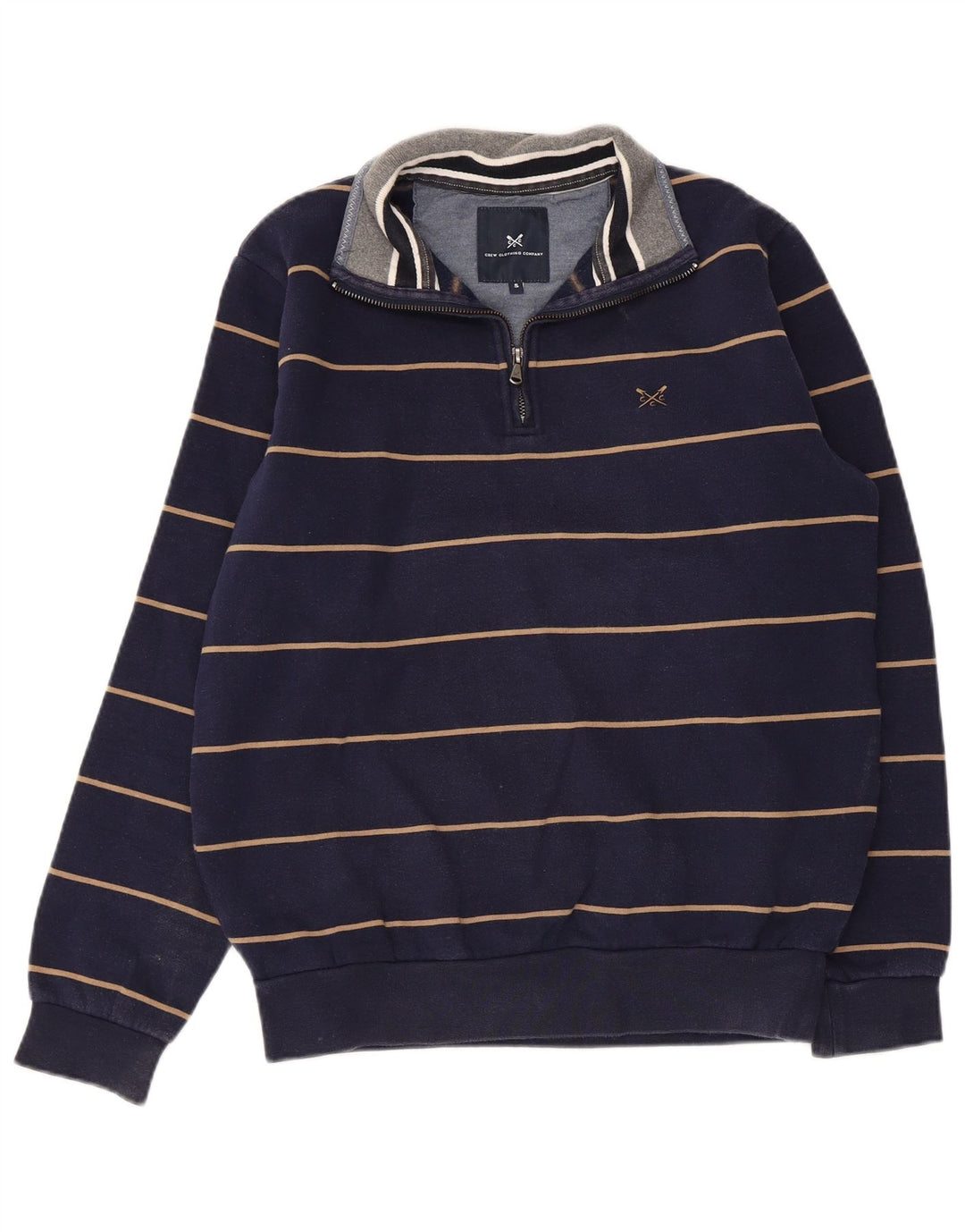 CREW TØJ Herre Zip Neck Sweatshirt Jumper Small Navy Blue Stribet