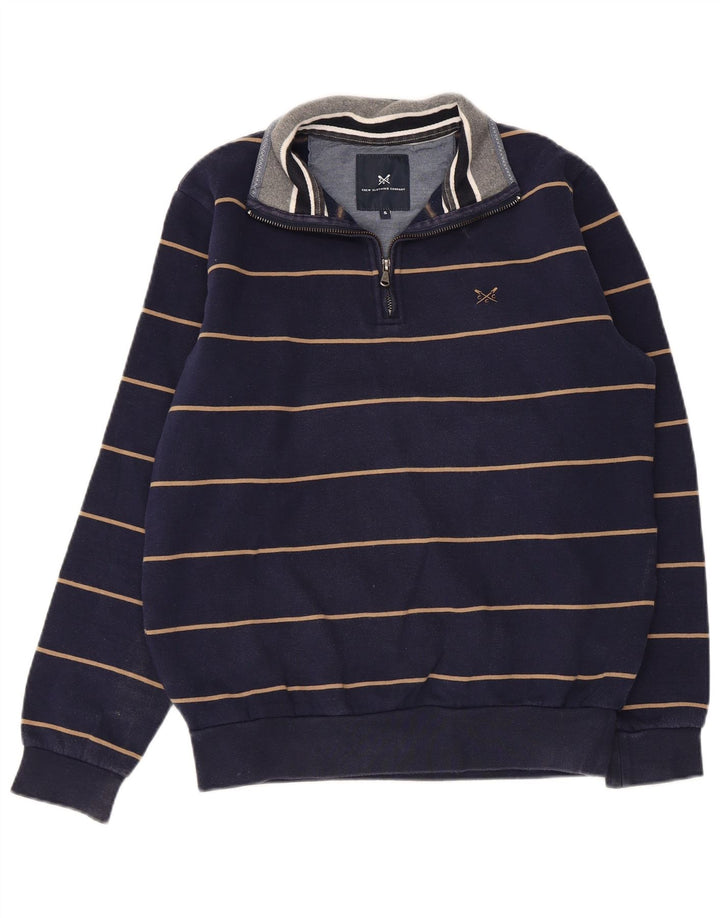 CREW TØJ Herre Zip Neck Sweatshirt Jumper Small Navy Blue Stribet