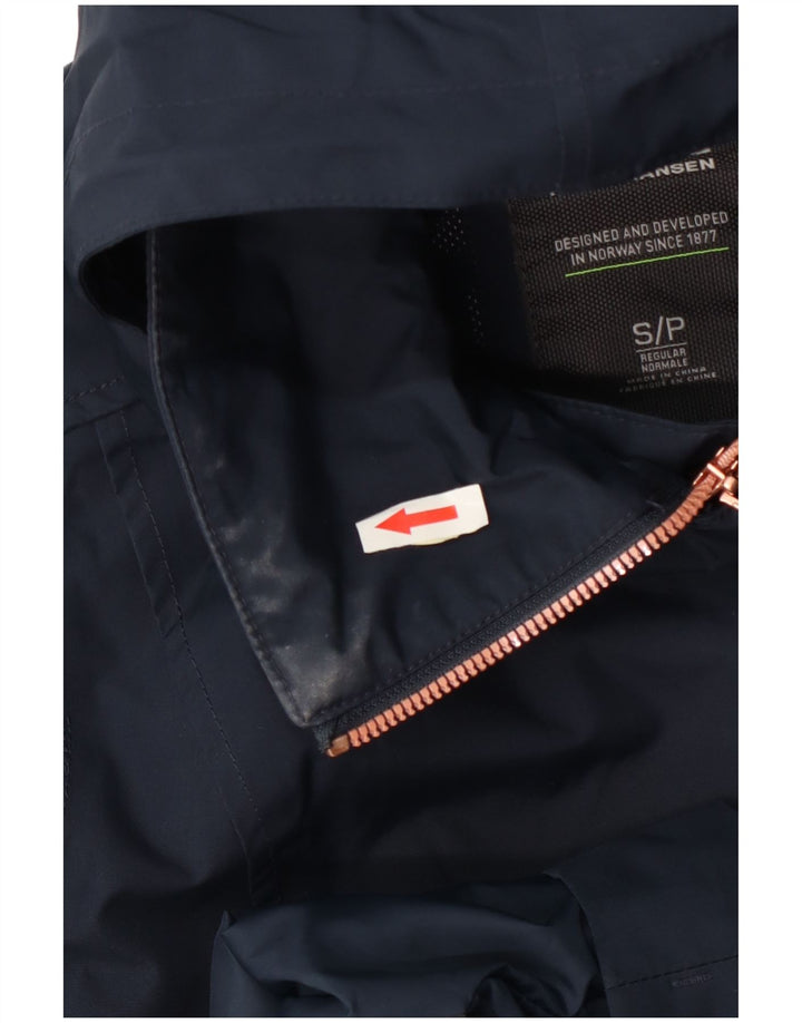Helly Hansen Dame Double Breasted Hooded Raincoat UK 10 Small Navy Blue