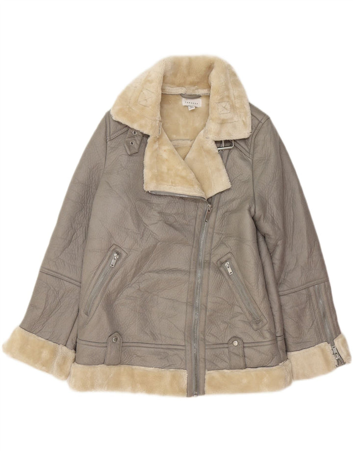 Topshop Dame Oversized Sherpa Jacket UK 10 Small Grå Polyester