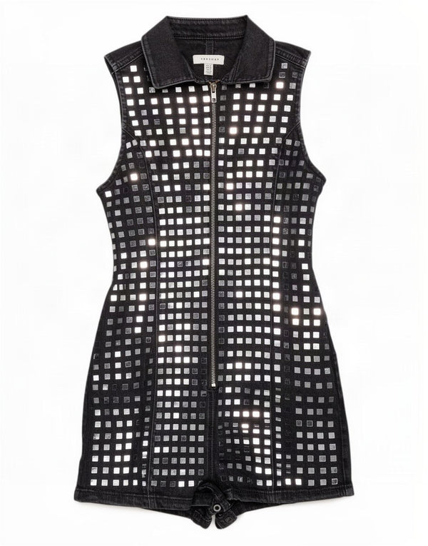 Topshop Womens Sleeveless Denim Playsuit UK 8 Small Black Cotton