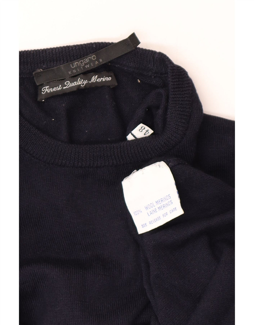 Ungaro Herre Crew Neck Jumper Sweater IT 48 Small Navy Blue Wool