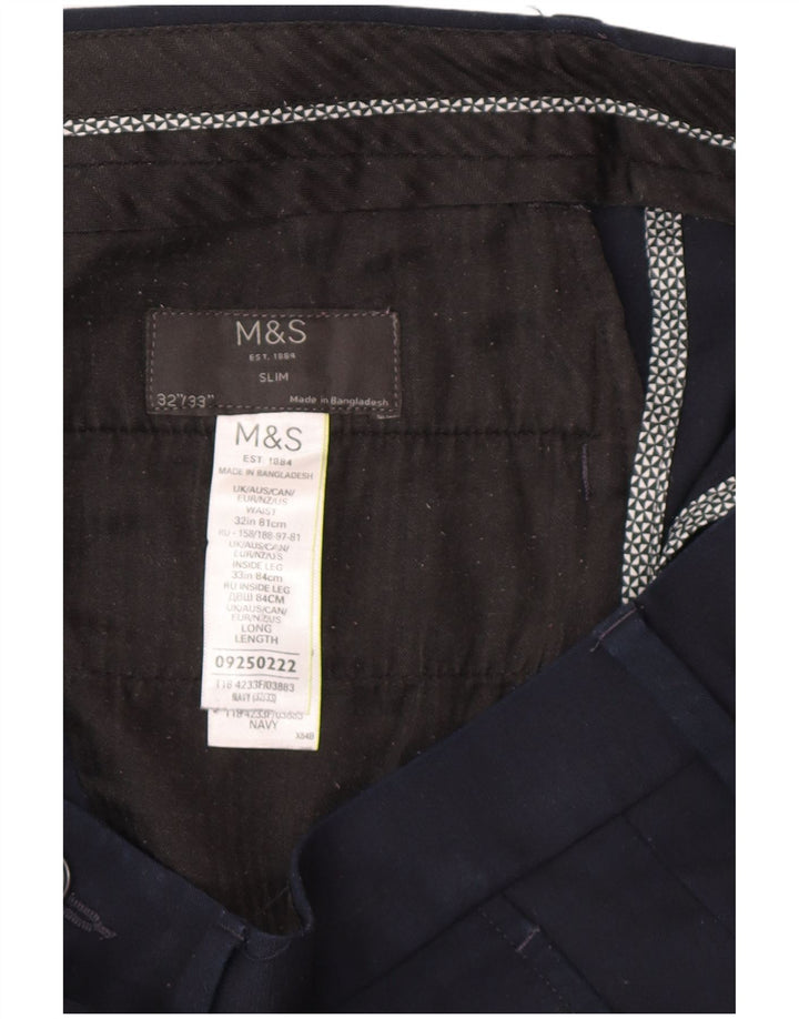 Marks & Spencer Herre Slim Chino Bukser W32 L30 Navy Blue Polyester