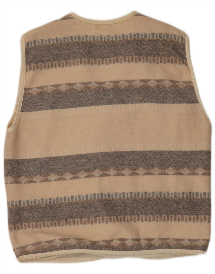 Vintage Dame Gilet UK 14 Stor Beige Geometrisk Uld