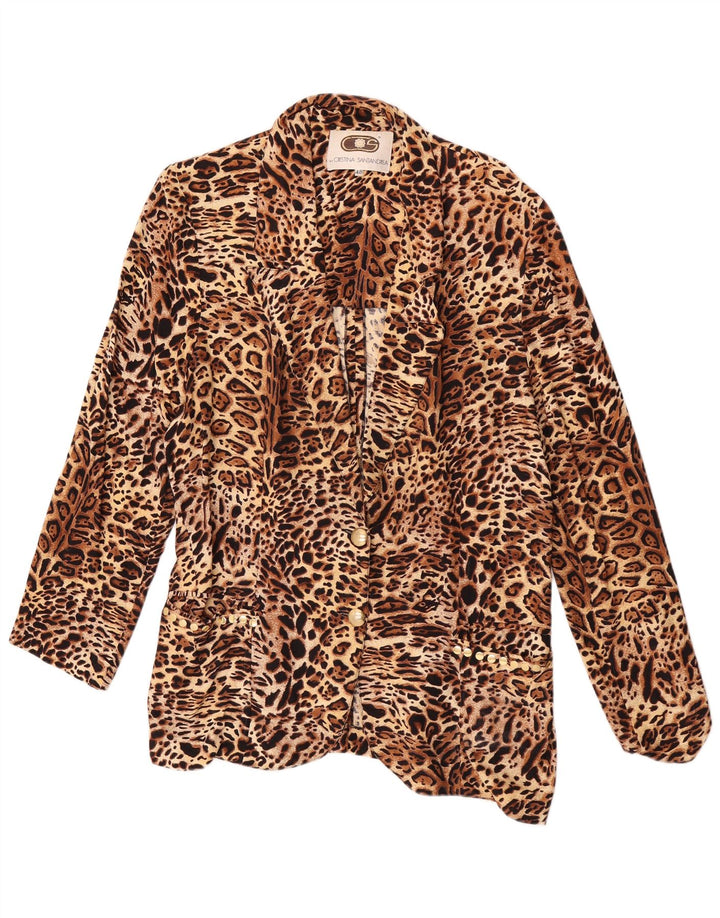 Vintage Dame 2 Button Blazer Jacket IT 48 XL Brun Animal Print Viscose