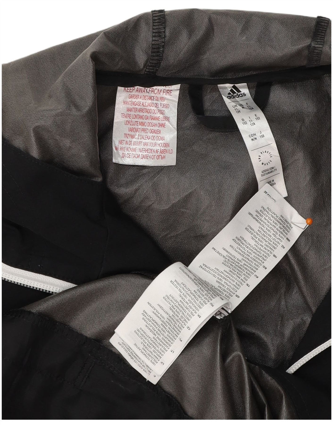 ADIDAS drenge Ancona grafisk regnjakke med hætte 11-12 år sort polyester