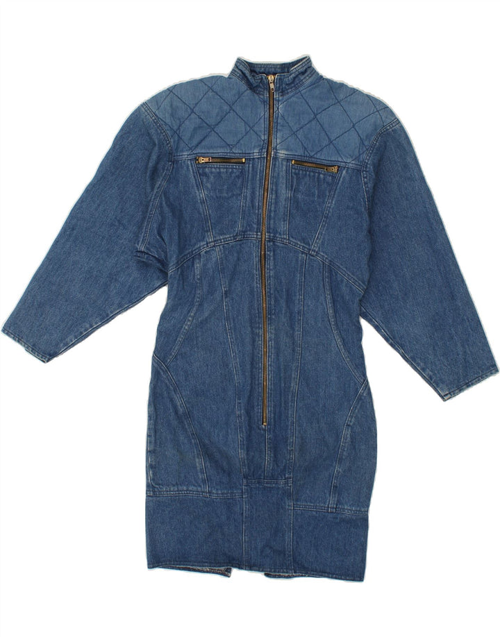 VINTAGE Langærmet denimkjole til kvinder UK 8 Lille Blå