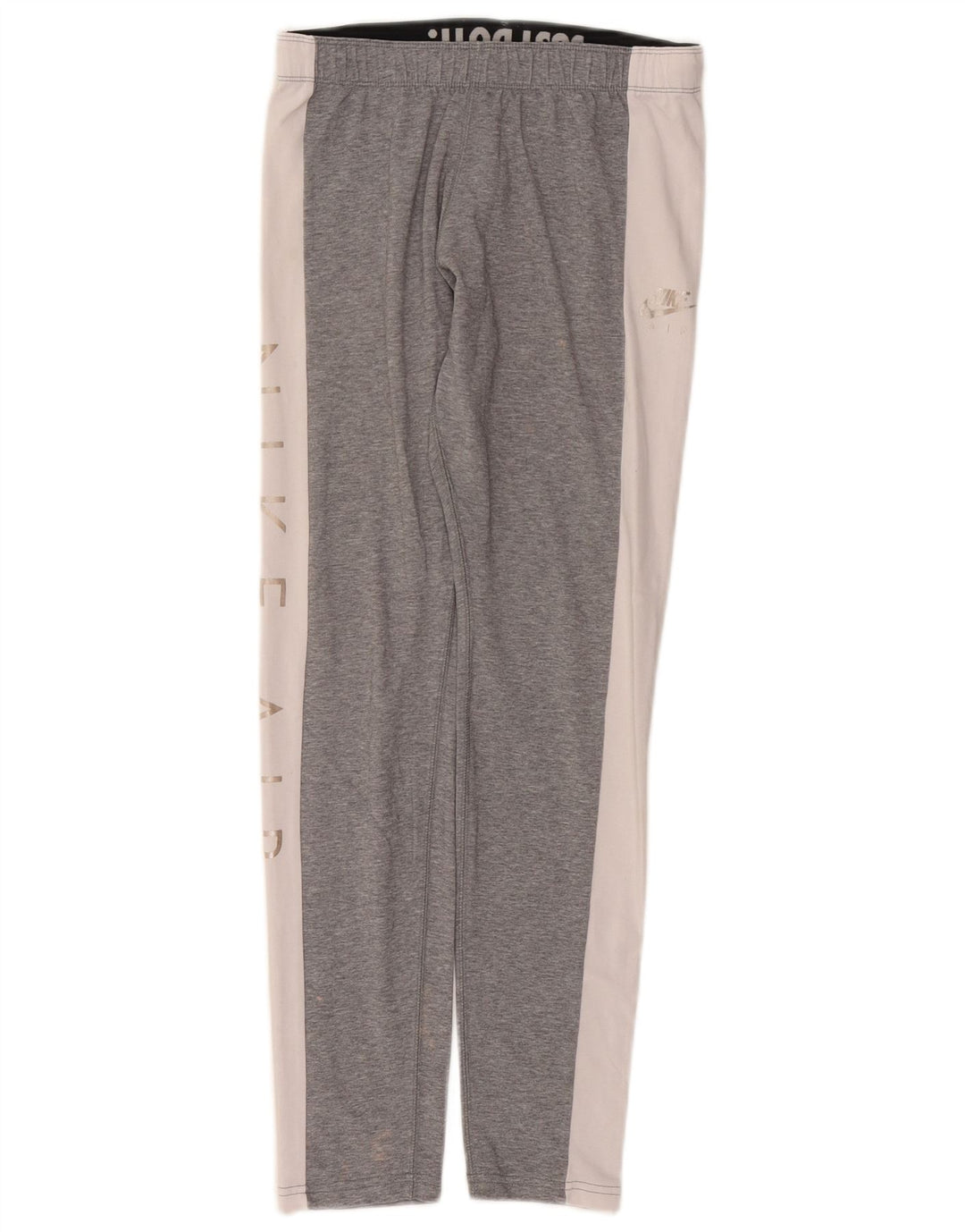 NIKE Womens Graphic Leggings UK 12 Medium  Grey Colourblock Cotton