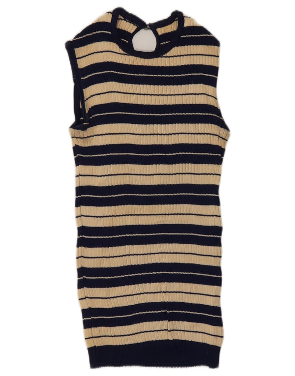 Vintage Dame Vest Tank Top UK 18 XL Blå Stribet