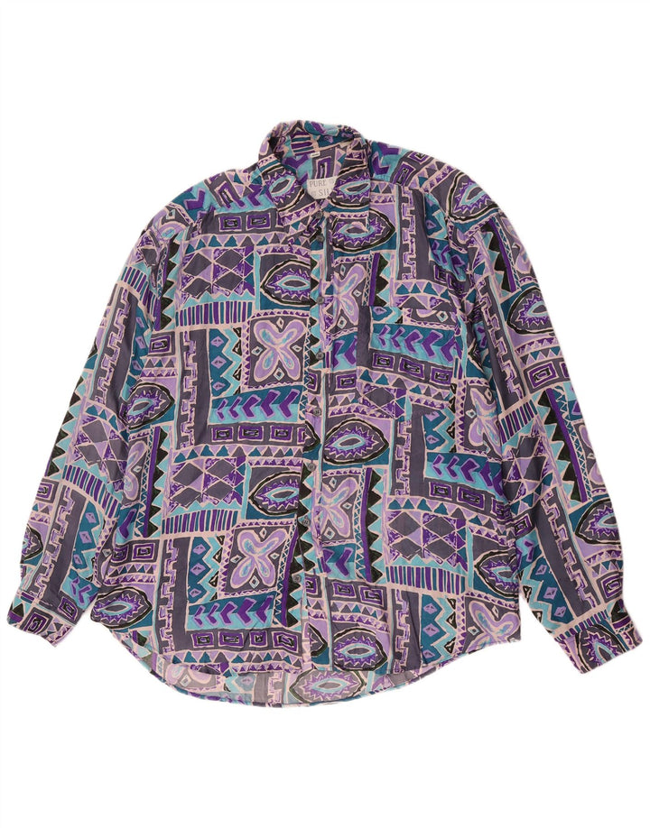 Vintage herreskjorte størrelse 41/42 Stor flerfarvet geometrisk silke