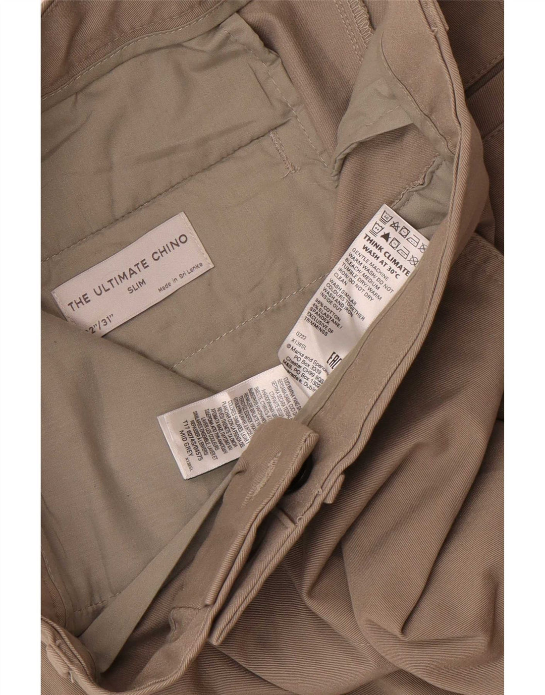 Marks & Spencer Herre Slim Chino Bukser W32 L31 Grå Bomuld