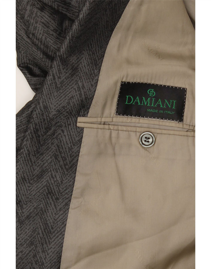 DAMIANI Womens Double Breasted Blazer Jacket IT 56 3XL Grey Chevron Silk Vintage Damiani and Second-Hand Damiani from Messina Hembry 