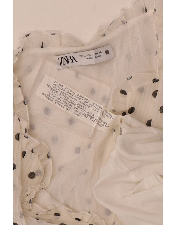 ZARA Langærmet A-line kjole til kvinder UK 14 Medium hvid plettet polyester