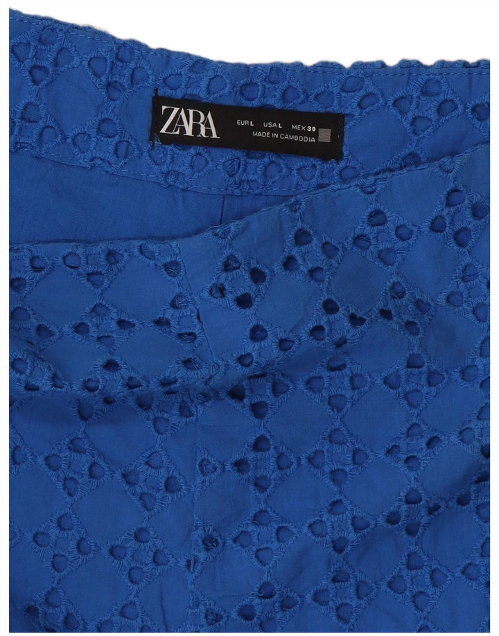 ZARA Womens High Waist Casual Shorts Large W30  Blue