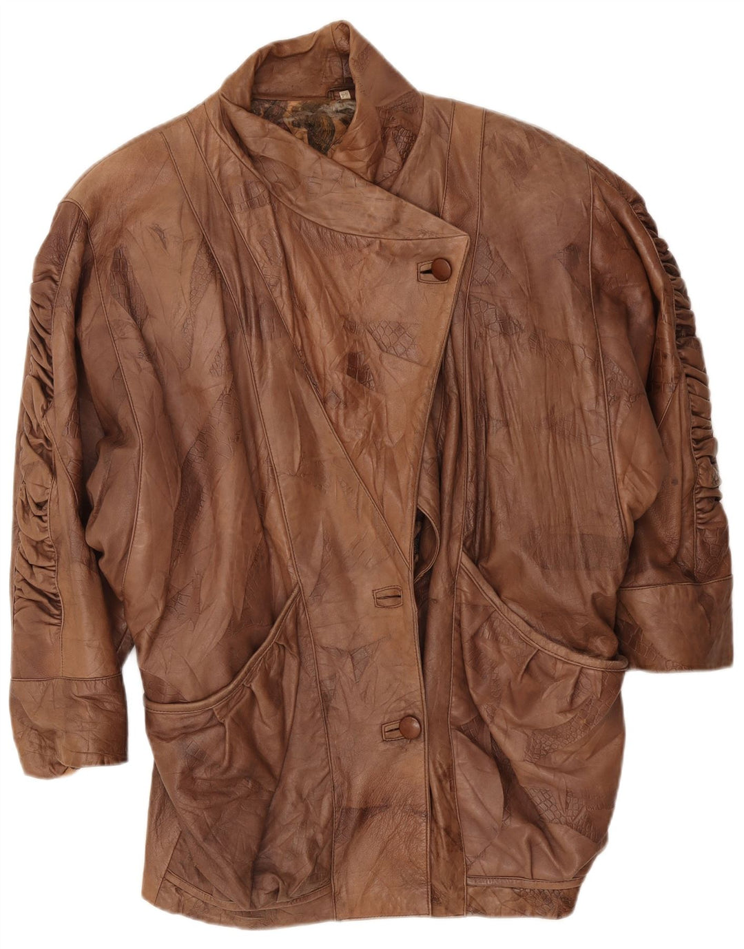 Vintage oversize læderfrakke til kvinder EU 44 XL Brun