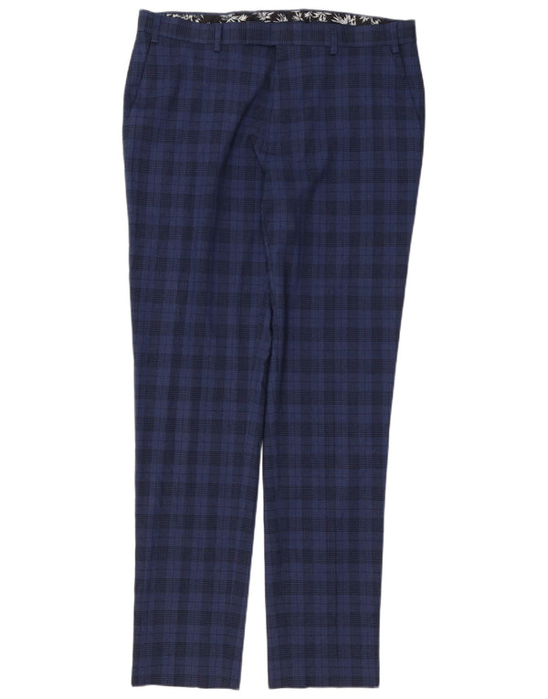 Marks & Spencer Herre Skinny Suit Bukser W36 L33 Marineblå ternet polyester