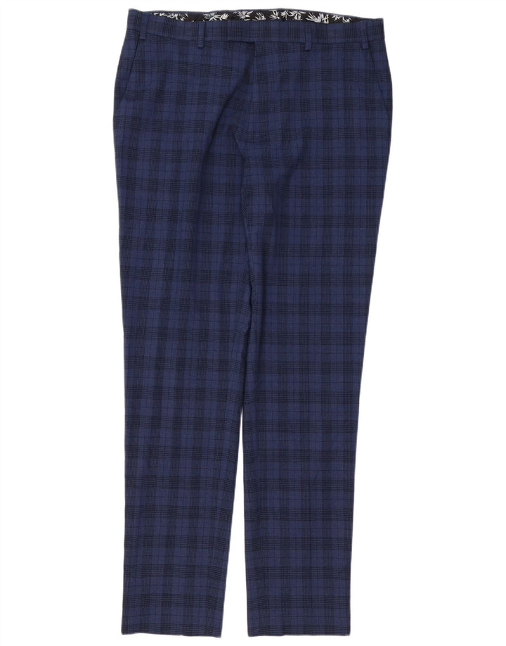 Marks & Spencer Herre Skinny Suit Bukser W36 L33 Marineblå ternet polyester