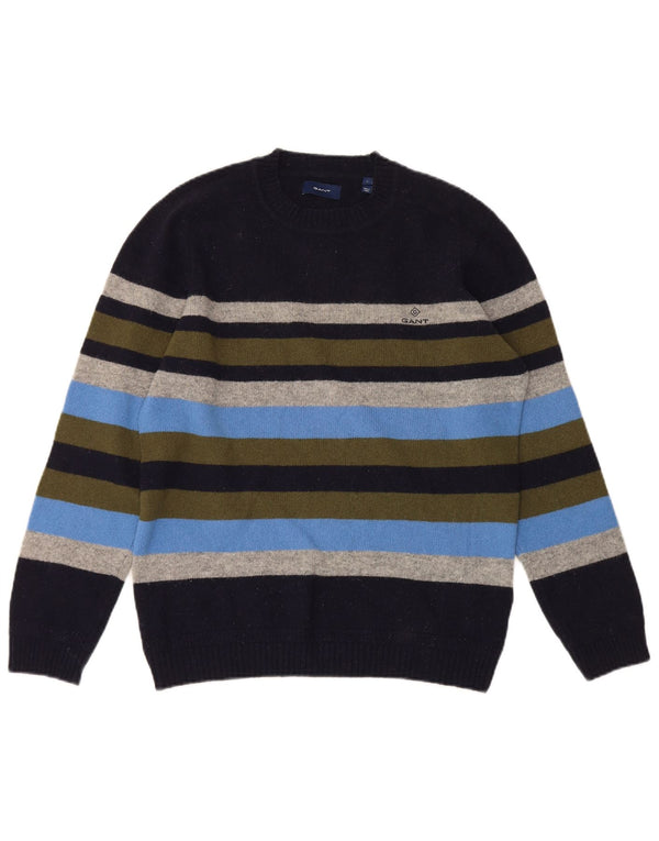 Gant Dame Crew Neck Jumper Sweater UK 16 Large Navy Blue stribet uld