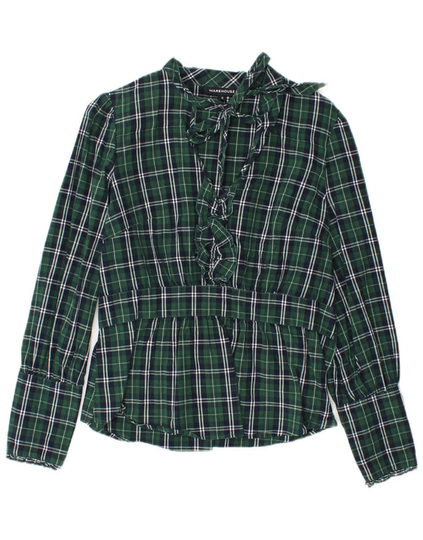 WAREHOUSE Dame Langærmet Bluse Top UK 12 Medium Green Check