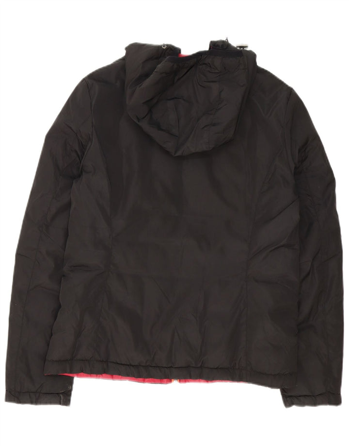 K-Way Dame Hætte Vendbar Polstret Jakke UK 14 Stor Sort Nylon